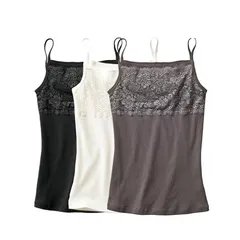 [ニッセン] キャミソール 綿１００％胸元レースキャミソール３枚組 黒+白+チャコール(転写ネーム) 3L 0
