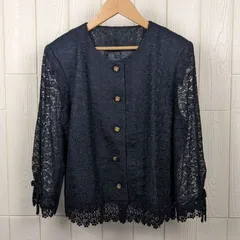 日本製　JAFIC　総レース　ノーカラージャケット　金ボタン　11号　濃紺