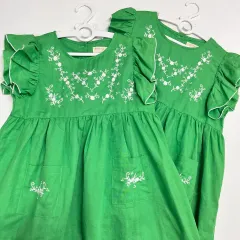 L XXL 130 150 ボンジュール・アンジュ グリーン 刺繍 ONE PIECE