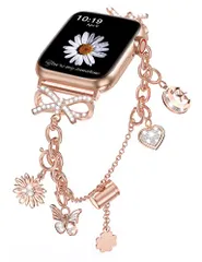 新品 コンパチブル Apple Watchバンド アップルウォッチベルト ステンレス製 チェーンバンド 41/40/38/44/45/46/49/42mm ダイヤモンド飾り キラキラ リボン レディース 可愛い 金属チェーンベルト 長さ調整可能 装着簡単 Ap