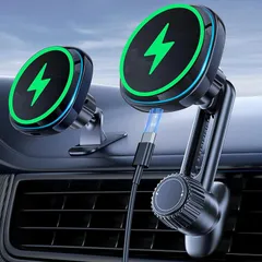 【新品】 スマホホルダー 車 ワイヤレス充電 マグネット 15W急速充電【冷却ファン付き・エアコン吹き出し口】車載スマホホルダー 携帯ホルダー マグネット ワイヤレス車載充電器 スマホスタンド 車 充電 スタンド 伸縮アーム マグセーフ充電器 超強磁力 安 1