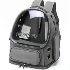 猫・小型犬用 キャリーリュック 透明ハードタイプ 3WAY多機能キャリーバッグ 避難グッズ ペットバッグ 通気性 ペットリュック 宇宙船デザイン 車移動/病院/旅行対応 脱走防止 (グレー) 4a3c94a8