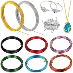 アルミワイヤー アクセサリーワイヤー 8巻セット 線径 1mm カラー アーティスティックワイヤー クラフトワイヤー カラフル アートワイヤー 光沢感 5m/巻 ピアス ネックレス 指輪 ジュエリー作り 手芸用品 手芸教室 DIY手作り素材 豊富なカラー  1