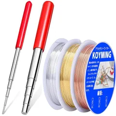 KOYMING アクセサリーワイヤー ０.３mm ３色 鉄線巻線棒 ２本 アーティスティックワイヤー ３巻入り 手芸用ワイヤー ジュエリー作り DIY手芸素材 0