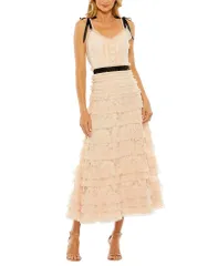 マックダガル レディース トップス ワンピース フリル レース Mac Duggal Thin Beaded Bow Strap Multi Ruffle Lace Dress Porcelain マルチカラー