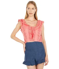 ビーシービージーマックスアズリア レディース トップス シャツ フリル BCBGMAXAZRIA Eyelet Ruffle Topink Grapefruit ピンクのサムネイル
