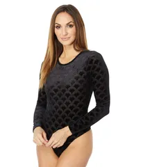 ビーシービージーマックスアズリア レディース トップス シャツ ベルベット ボディースーツ BCBGMAXAZRIA Velvet Burnout Bodysuit Black ブラックのサムネイル