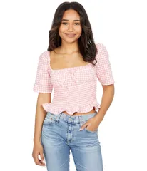 BCB ジェネレーション レディース トップス シャツ ギンガムチェック シャーリング ギンガム BCBGeneration Gingham Smocked Top 1TX1T31 Coral コーラのサムネイル