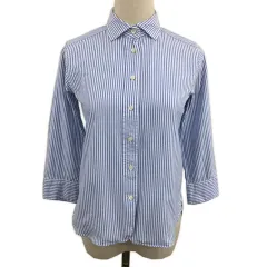 マカフィー MACPHEE トゥモローランド シャツ ブラウス スタンダード ストライプ 七分袖 38 水色 白 ライトブルー ホワイト