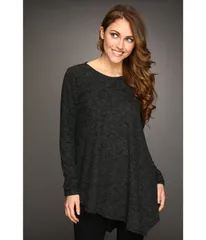 スリードッツ レディース アウター ニット・セーター アシンメトリー Three Dots LS Asymmetrical Hem Top Black ブラックのサムネイル
