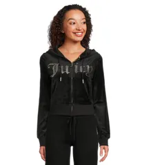 ジューシークチュール レディース アウター パーカー・スウェット Juicy Couture Classic Juicy Hoodie With Bling Liquoriceのサムネイル