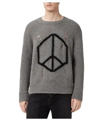 オールセインツ メンズ アウター ニット・セーター AllSaints Message Crew Gunmetal Grey グレーのサムネイル