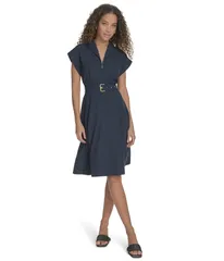カルバンクライン レディース トップス ワンピース A ライン Calvin Klein Commuter Zip Front Aline Indigo インディゴ