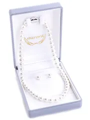 新品 [アウローラ] 花珠高級オーロラ本貝パール8mmネックレス ビーンズクラスプ仕様 (ピアス オーロラクリーム16inch) ピアスセット 16インチ 化粧箱入り 日本製 akシリーズ