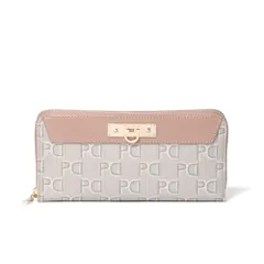 新品 ［ピンキー＆ダイアン］ラウンドファスナー長財布【ピラミッド】レディース PVC オリジナル柄 ブローチ PDLWFCT4 グレー