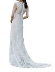 新品 [Fiveen] 前撮り ドレス ワンピース レース ウエディングドレス シンプル 結婚式 二次会 花嫁 食事会 披露宴 ビーチ ロングドレス お洒落人気 エンパイアドレス 海外挙式 オーダーメイド可（L)