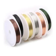 Cluoling アクセサリーワイヤー 6色6巻入 0.3mm ゴールド/シルバー/銅色/ブラック/カレー色/グリーン クラフト銅線ア クセサリ用ワイヤー 手芸用ワイヤー ジュエリー作り DIY手芸素材 1