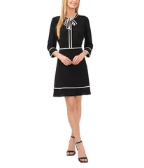 セセ レディース トップス ワンピース CeCe Long Sleeve Bow Dress With Piping Detail Rich Black ブラック