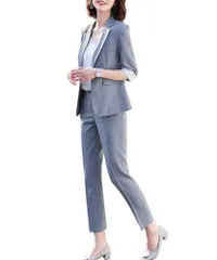 新品 [DYIOPMFGZ] CHUMO レディース スーツ セットアップ 上下セット パンツスーツ ジャケット パンツ セット 事務服 春夏秋服 大きいサイズ 七分袖 カジュアル ファッション 上品 着痩せ 薄い フォーマル 通勤 面接 卒業式 結婚式 (グ