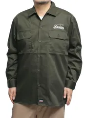 新品 [GENUINE DICKIES] ワークシャツ メンズ 大きいサイズ ロゴ 刺 ツイル ヒッコリー 長袖シャツ 3L カーキ(46)