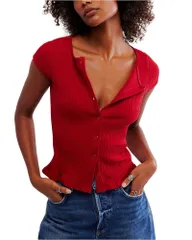 フリーピープル レディース アウター カーディガン キャップ Free People Most Wanted Cap Sleeve Cardigan Red レッドのサムネイル