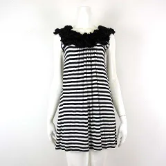 ダブルスタンダードクロージング ダブスタ DOUBLE STANDARD CLOTHING チュニック カットソー コサージュ襟 ボーダー ノースリーブ F 黒 ブラック 白 ホワイト 日本製のサムネイル