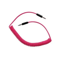 （まとめ） オーディオケーブル カール式 ステレオケーブル 45cm ～ 1m AUX端子接続 3.5mmステレオミニプラグ ピンク AS-CAMU004 〔×5セット〕