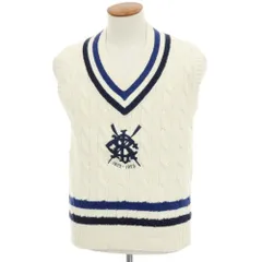 【中古】ポロ ラルフローレン Polo Ralph Lauren ケーブル編み コットンカシミヤ Vネック ニットベスト オフホワイトxネイビー【サイズM】【メンズ】