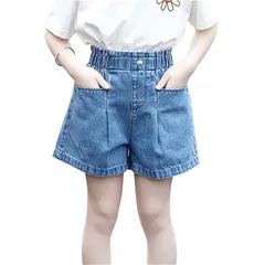【新品】 ショートパンツ 半ズボン 短パン デニムショートパンツ 女の子 ジーンズ ガールズ 短パン ゴムウエスト カジュアル 子供服 通学 普段着 (JP, 身長, 110, ブルー 3)