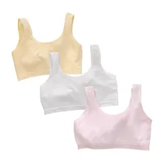 【新品】 [SophroniaTerri] 下着専門店 ハーフトップ ブラジャー 3枚セット 8-14歳 綿 ガールズ 無地 胸元2重生地 U型 ノンワイヤー スクールインナー タンクトップ 薄手 小学生 ジュニア スポーツブラ 通気性 柔らかい 夏