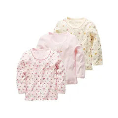 【新品】 [Aduni] インナーシャツ 肌着 キッズ 子供 女の子 長袖シャツ 綿100% 幼稚園 小学生 3枚組 80~140cm (ケーキ柄, 90)