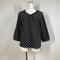 【ギャミヌリィ】 ビジュー ドット柄 カットソー M ブラック 黒 gaminerie 七分袖 ロンT きれいめ オフィス カジュアル 上品 華やか 春