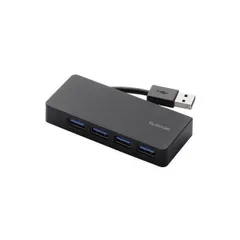 （まとめ） エレコム 4ポートUSB3.0ハブ（ケーブル収納タイプ） U3H-K417BBK 〔×2セット〕