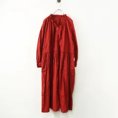 2024AW ネストローブ nest Robe 【UpcycleLino】起毛フリルネックワンピース F｜レッド トップス ギャザー ドレス【2400014856897】