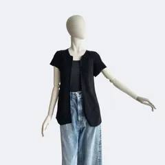 Drawer ドゥロワー 半袖ニットカーディガン ブラック レディース