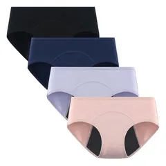 【新品】 [POPKOK] ［ポップコー]ショーツ ガールズ サニタリーショーツ ジュニア 綿 下着 セット 女の子 生理用 インナー パンツ 4枚組 (ブラック/ダークブルー/ライトパープル/ネクターピンク,160)