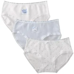 【新品】 [HINICE] ショーツ 女の子 ショーツ 学生 純綿 パンティ 可愛い制服ショーツ プレーンショーツ フリル リボン付き ボーダーライン 花柄 3枚入り レディース下着 福袋 (L, SH2-011)