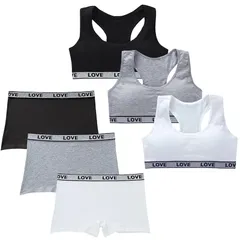 【新品】 [FARFADET] ハーフトップ ブラ ショーツ ボクサーパンツ ガールズ ブラジャー ジュニア 上下 セット 中学生 小学生 下着 カップ付き ノンワイヤー 女の子 セットアップ インナー 3色組 スポーツブラ カップ付 ストレッチ 綿 透けにく