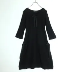 インゲボルグ★切替ワンピース サイズ9 黒系 リボン♪ウール混♪z18779