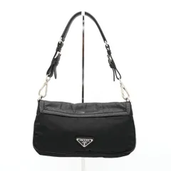【4月19日までセール中】プラダ トライアングルロゴ ナイロン レザー ワンショルダーバッグ ブラック