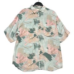 ヴィンテージ 総柄 半袖 レーヨンシャツ アロハシャツ メンズL相当 古着 vintage パステルカラー セージグリーン ピンク【半袖シャツ】/ IA243