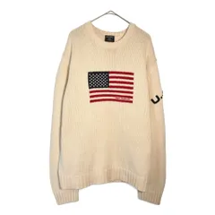 00年代 POLO JEANS ポロジーンズ ラルフローレン 星条旗 コットンニットセーター アイボリー(メンズ XL)中古 古着 X5500