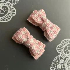 ツイードミニリボン　ピンク　ヘアクリップ  量産型　地雷　ゴスロリ　天使界隈　サブカル　コンカフェ
