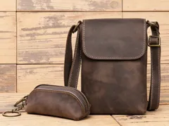 【セット★ショルダーバッグ＆小銭入れ】新品 本革 レザー 3色 人気商品