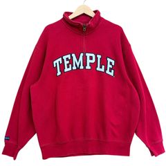 JANSPORT ジャンスポーツ TEMPLE テンプル大学 カレッジロゴ ハーフジップ 刺繍 スウェット トレーナー メンズL 古着 ヴィンテージ ボルドー レッド 赤【スウェット】/ MS32