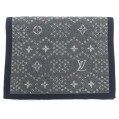 美品▼LOUIS VUITTON ルイヴィトン M76037 エシャルプ モノグラム ストライプス カシミヤ100% ニット ストール マフラー グレー ネイビー 箱付き メンズ