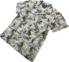 雷嵐 ☆ 人気◎ 和柄 鯉 コットン アロハシャツ ハワイアンシャツ グレー ホワイト M アメカジ 大人カジュアル 古着MIX 春夏■AD236