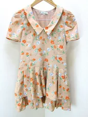 アースミュージック＆エコロジー ☆ レトロ 可愛いプリント♪ earth music&ecology 花柄 半袖 ワンピース 膝丈 ベージュ系 S お出かけ●AF