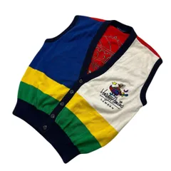HARDY AMIES ハーディエイミス デザイン マルチカラー ニット ベスト ゴルフベスト メンズ 3 通年 スポーツ ゴルフ オシャレ 古着■A353