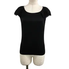 エムズセレクト m’s select カットソー ブラウス プルオーバー Uネック シフォン フリル 無地 フレンチスリーブ 36 黒 ブラック